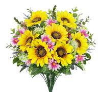Fairblo 2 Pièces Bouquet de Tournesol Artificiel en Soie Fleurs Artificielles Deco Jaune Chrysanthème Fausse Fleur Artificielle Exterieur Interieur pour Décorer Cimetiere Vase Centre de Table Mariage