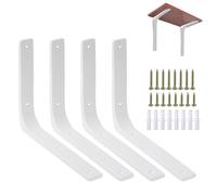 Fairblo Lot de 4 supports d'étagère blancs de 250 x 200 mm en L pour étagères, supports muraux robustes avec vis en métal à angle droit pour bibliothèque, planche en bois, étagère de jardin