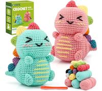 Faircosy Kit de crochet dinosaure pour débutants : 2 kits d'animaux au crochet pour enfants et adultes - Kit de démarrage Amigurumi mignon avec motif écrit et tutoriels vidéo (40% + fil