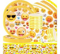 Faire des bizarreries Party Vaisselle,vaisselle de fête Le visage souriant pour anniversaire, Kit Vaisselles Anniversaire Ensemble Assiettes,Gobelets, Essuie-tout, Nappes(61 PCS 20 personnes)