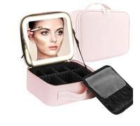 Faire -up trousse avec miroir léger | 3 réglages de couleur LED testées mallette de maquillage en cuir PU rechargeable cadeau d'anniversaire pour femmes, rose bonbon, Voir description, Voir