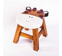FairEntry Tabouret pour enfant, tabouret - Chaise pour enfant en bois massif avec motif animal girafe - Hauteur d'assise : 25 cm