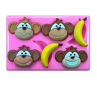 Fairie Blessings Moule en silicone en forme de singe avec banane pour décoration de gâteaux et cupcakes