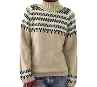 Fairisle Pull nordique à manches longues pour femme - Pull d'hiver chaud pour femme - Pull ample à col rond - Pull léger en tricot doux et confortable pour femme, gris, XL