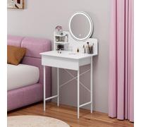 Fairnull Petite Coiffeuse avec Miroir LED Éclairé, Table de Maquillage Blanche avec 1 Tiroir et 2 Étagères, 3 Modes de Luminosité Réglable