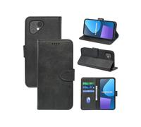 (Fairphone 5, black) Flip Phone Case for Fairphone 5 Calfskin Front Buckle Wallet Card Holder Protective Case