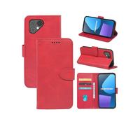 (Fairphone 6, bright red) Flip Phone Case for Fairphone 5 Calfskin Front Buckle Wallet Card Holder Protective Case