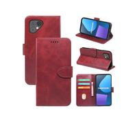 (Fairphone 6, red) Flip Phone Case for Fairphone 5 Calfskin Front Buckle Wallet Card Holder Protective Case