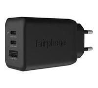 Fairphone - Adaptateur secteur - 65 Watt - PD 3.0, PD/PPS 3.3, PE 2.0+, QC 2.0, QC 3.0, QC 4.0+, Apple Fast Charge, Huawei Fast Charge, SCP, FC - 3 connecteurs de sortie (USB, 2 x USB-C) - noir - Euro