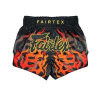 Fairtex Short de Boxe Muay Thai Coupe ajustée, Noir « Volcan », Taille XL