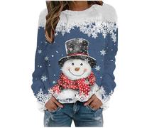 Fairtrade Vêtements Femme Flocon de Neige Bonhomme de Neige Imprimé Col Rond Épaule Manches Longues Casual Sport Sweatshirt Pull Doublé Homme, bleu, XL