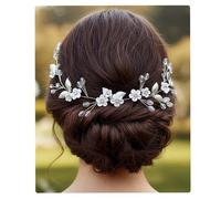 Fairvir Accessoire pour cheveux de mariée - Fleur de vigne dorée - Cristal scintillant - Pour femme et fille (argent)