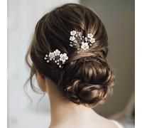 Fairvir Lot De 2 Épingles À Cheveux En Forme De Fleur Avec Strass Et Perles Argenté
