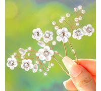 Fairvir Lot De 2 Épingles À Cheveux En Forme De Fleur Avec Strass Et Perles Argenté
