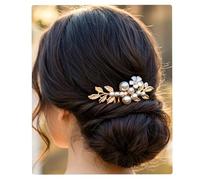 Fairvir Peignes à cheveux de mariée avec perles dorées - Accessoires de cheveux pour femmes et filles (doré)