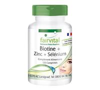 fairvital Biotine + Zinc + Sélénium, 120 comprimés pour 4 mois, faciles à avaler, comprimés de beauté hautement dosés, pour les cheveux, la peau et les ongles