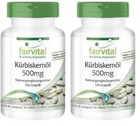 fairvital Capsules d'huile de pépins de courge, 120 LiCaps®, faciles à avaler, 2000mg par portion journalière, naturelle & pressée à froid, hautement dosée, VÉGÉTALIENNE (Lot de 2)