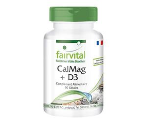 fairvital Citrate de calcium et de magnésium plus vitamine D3-90 gélules, HAUTEMENT DOSÉ, Cal-Mag + vitamine D3 (cholécalciférol)