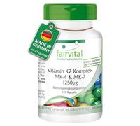 fairvital Complexe de vitamine K2 MK-4 & MK-7-1250 mcg de K2 par gélule, 120 gélules, faciles à avaler, HAUTEMENT DOSÉ, VÉGÉTALIEN, MK-7