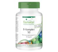 fairvital Complexe de vitamines B, 90 gélules, faciles à avaler, 50µg de vitamine B12, avec B1, B2, B3, B5, B6, B7, B, HAUTEMENT DOSÉ, VÉGÉTALIEN, avec de la choline et de l'inositol