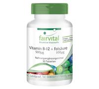 fairvital Comprimés de vitamine B12 avec acide folique, 90 comprimés, faciles à avaler, HAUTEMENT DOSÉS, contenant 500µg de vitamine B12 et 100µg d'acide folique par comprimé, VEGAN