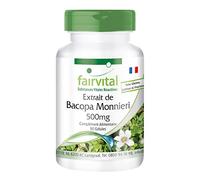 fairvital Extrait de Bacopa monnieri 500mg, 90 gélules, faciles à avaler, gélules de Brahmi, avec 20% de bacosides, végétalien