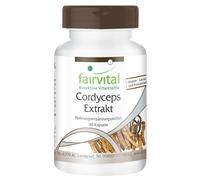 fairvital Extrait de Cordyceps 500mg, 90 gélules, faciles à avaler, HAUTEMENT DOSÉ, Cordyceps sinensis (champignon de la chenille), 40% de polysaccharides, VÉGÉTALIEN