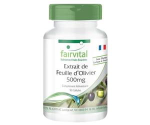 fairvital Extrait de feuille d'olivier 500mg, 90 gélules, HAUTEMENT DOSÉ avec 20% d'oleuropéine, VÉGÉTALIEN, Olea europaea