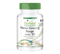 fairvital Extrait de ginseng rouge Panax + vitamine B5-90 comprimés, avec 600mg d'extrait de ginseng coréen, HAUTEMENT DOSÉ, VÉGÉTALIEN