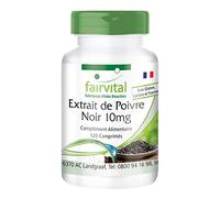 fairvital Extrait de poivre noir 10mg, 120 comprimés, faciles à avaler, 95% de pipérine, boîte pour 4 mois, 100% végétalien, qualité contrôlée, fabriqué en Allemagne