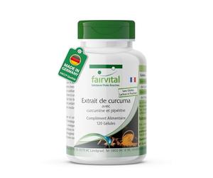 fairvital Gélules de curcuma, 500mg d'extrait de curcuma par gélule, 120 gélules, HAUTEMENT DOSÉES, curcumine 95% avec biopérine (pipérine)