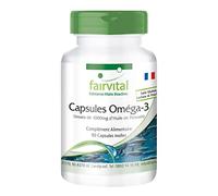 fairvital Gélules oméga-3 à base de 1000mg d'huile de poisson, 90 gélules molles, HAUTEMENT DOSÉES, 3000mg par dose journalière, avec EPA et DHA