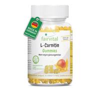 Fairvital | Gommes L-carnitine - 60 pièces - 1000mg par jour - Saveur mangue - Hautement dosées - 100% végétaliennes + sans sucre - Qualité contrôlée et hautement dosées - Fabriquée en allemagne