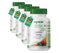 fairvital Lutéine 20mg + zéaxanthine, 90 gélules, faciles à avaler, hautement dosées et micro-encapsulées, VÉGÉTALIENNES, sans stéarate de magnésium (Lot de 4)