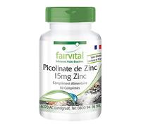 fairvital Picolinate de zinc 15mg, comprimés, 60 comprimés, faciles à avaler, HAUTEMENT DOSÉS, VÉGÉTALIENS
