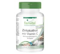 fairvital Picolinate de zinc avec vitamine C, 90 gélules, faciles à avaler, HAUTEMENT DOSÉ, 10mg de zinc + 80mg de vitamine C par gélule, VÉGÉTALIEN