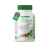 fairvital Vitamine B12 500μg Complexe triple + 5-MTHF 200μg, 240 comprimés, faciles à avaler, qualité certifiée et hautement dosés, 100% végétaliens, fabriqués en Allemagne