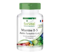 fairvital Vitamine B5, 250 comprimés, faciles à avaler, hautement dosés (200mg d'acide pantothénique), VÉGÉTALIEN, Fabriqué en Allemagne