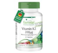 Fairvital | Vitamine K2 MK-7 200µg - HAUTEMENT DOSÉE - Ménaquinone MK-7 - naturelle & fermentée à partir de natto - VEGAN - 60 Comprimés