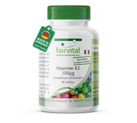 fairvital Vitamine K2 MK7-90 gélules, faciles à avaler, HAUTEMENT DOSÉE, 100µg par gélule, ménaquinone MK-7, naturelle et fermentée à partir de natto, VÉGÉTALIENNE
