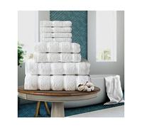 FAIRWAYUK Lot de 8 Serviettes pour Salle de Bain Ultra Douces de qualité supérieure, 100% Coton égyptien, 4 Serviettes pour Le Visage, 2 essuie-Mains, 2 Serviettes de Bain, Blanc