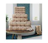 FAIRWAYUK Lot de 8 Serviettes pour Salle de Bain Ultra Douces de qualité supérieure - 100% Coton égyptien - 4 Serviettes pour Le Visage, 2 essuie-Mains, 2 Serviettes de Bain - Naturel