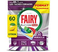 Fairy Platinum Plus Tout En 1, 30 Minutes Miracle Tablettes Lave-Vaisselle, Notre Nettoyant N° 1 Pour Les Résidus Alimentaires Tenaces, Lave-Vaisselle, 60X