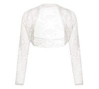 FAIRY BOUTIQUE Boléro court à manches longues en dentelle florale pour femme, blanc, 52-54