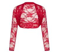 FAIRY BOUTIQUE Boléro court en dentelle florale à manches longues pour femme, Rouge, 36-38
