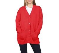 FAIRY BOUTIQUE Cardigan à manches longues surdimensionné avec col en V et poches à boutons pour femme Grande taille, Rouge, 48-50