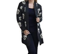 FAIRY BOUTIQUE Cardigan en tricot à manches longues et poches pour femme Imprimé tête de mort, Tête de mort gris anthracite, 44/46