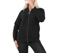 FAIRY BOUTIQUE Cardigan en tricot torsadé avec fermeture éclair pour femme - Manches longues - 2 poches - Cardigan d'hiver chaud, Noir , 40-42