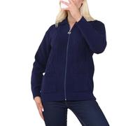 FAIRY BOUTIQUE Cardigan en tricot torsadé avec fermeture éclair pour femme - Manches longues - 2 poches - Cardigan d'hiver chaud, bleu marine, 36-38