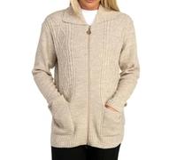 FAIRY BOUTIQUE Cardigan en tricot torsadé avec fermeture éclair pour femme - Manches longues - 2 poches - Cardigan d'hiver chaud, stone, 44/46